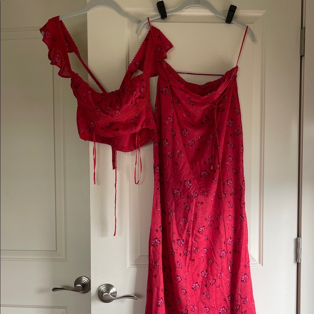 Free People Red Floral Top and Dress Set